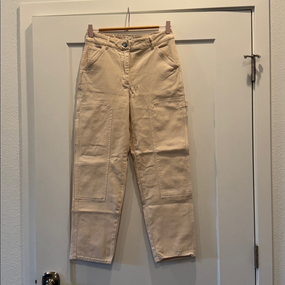 Aritzia Wilfred Free Brennan Cargo Utility Pants Cream Birch Size 6 Straight Leg - Picture 5 of 7